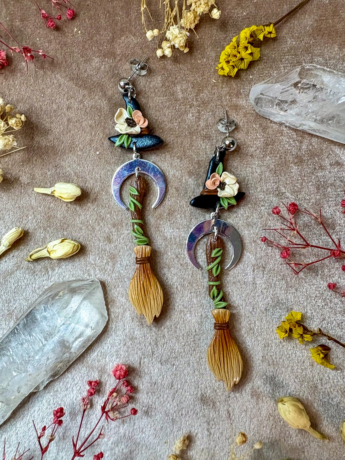Witch's Broom and Hat Earrings