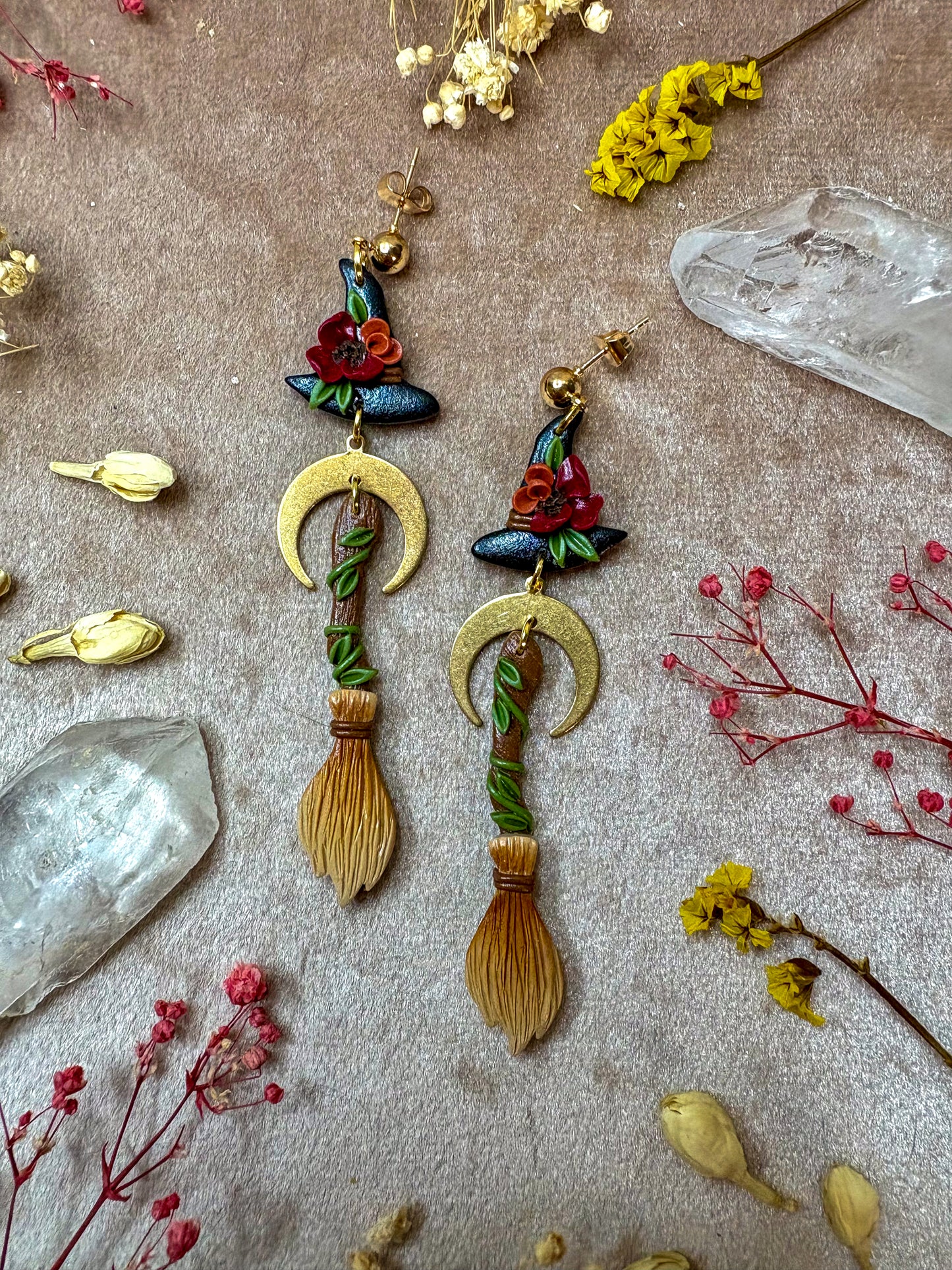 Witch's Broom and Hat Earrings