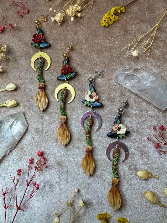 Witch's Broom and Hat Earrings