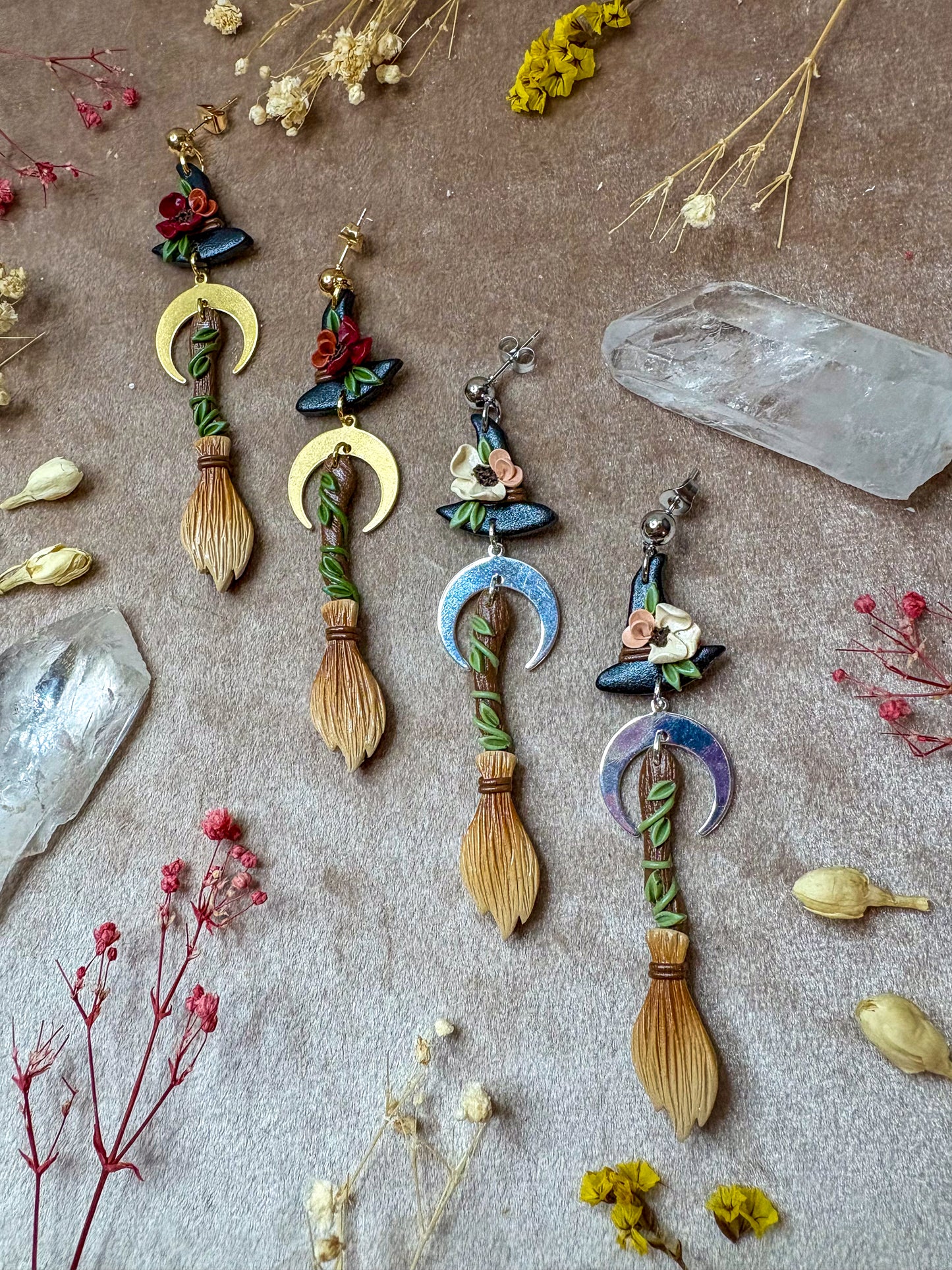 Witch's Broom and Hat Earrings