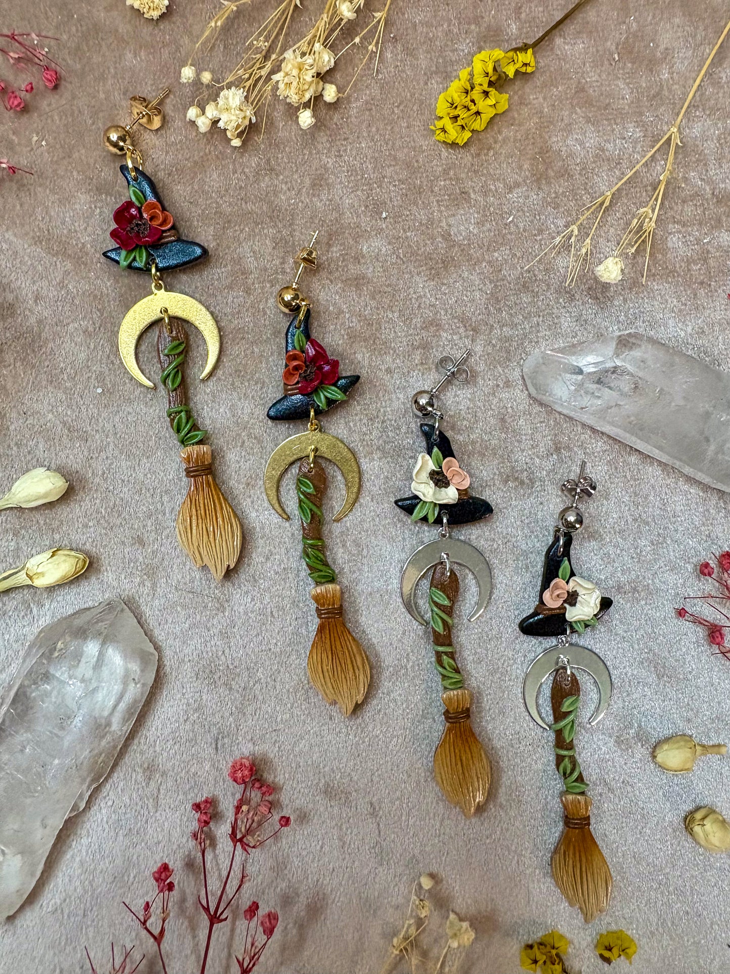 Witch's Broom and Hat Earrings