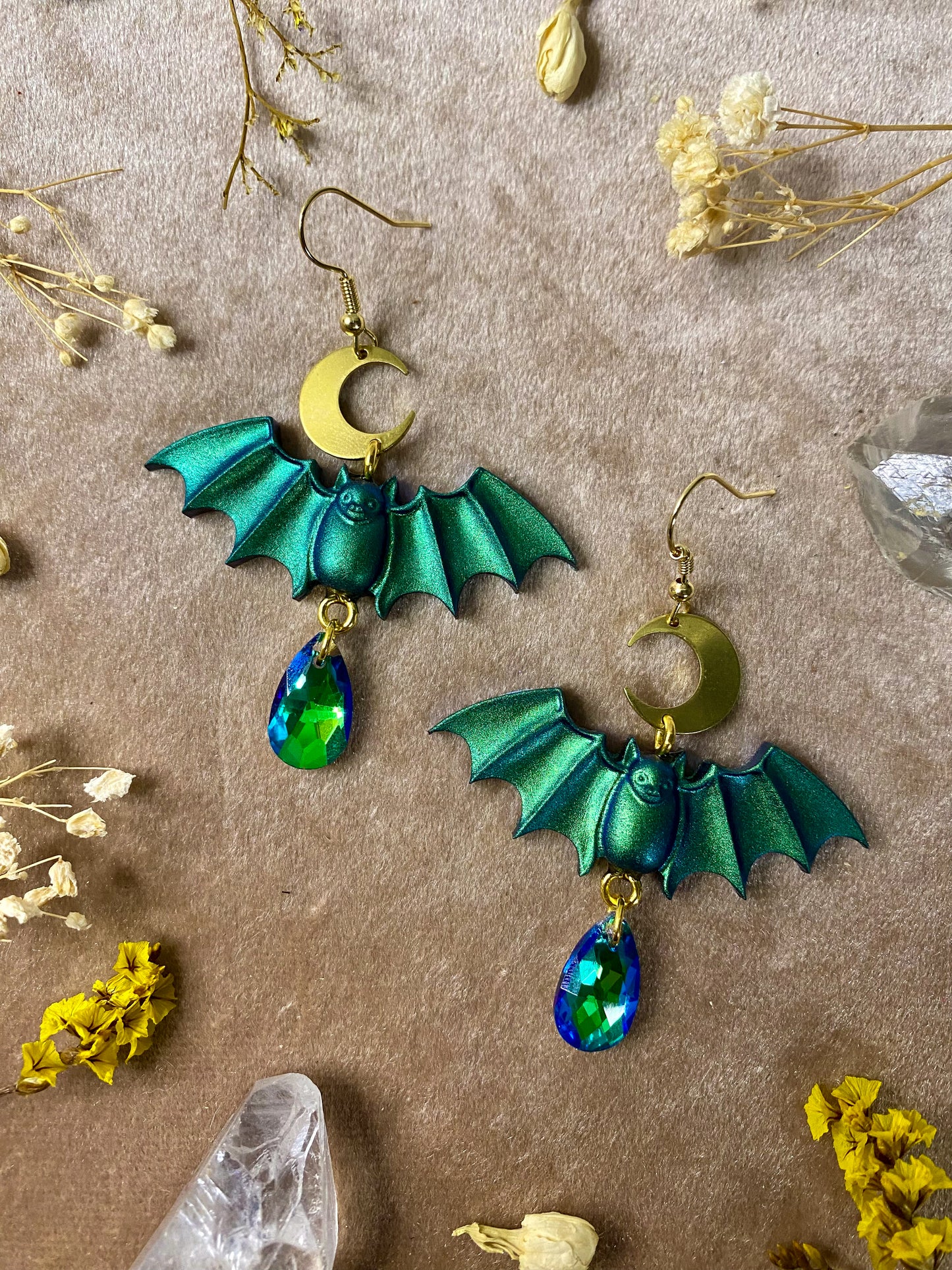 Green and Blue Bat Earrings