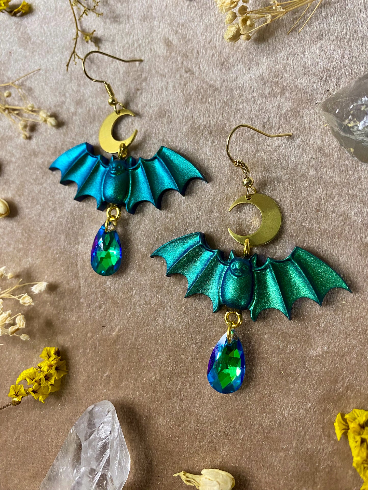 Green and Blue Bat Earrings