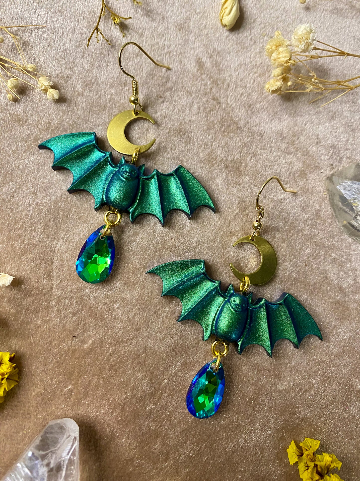 Green and Blue Bat Earrings