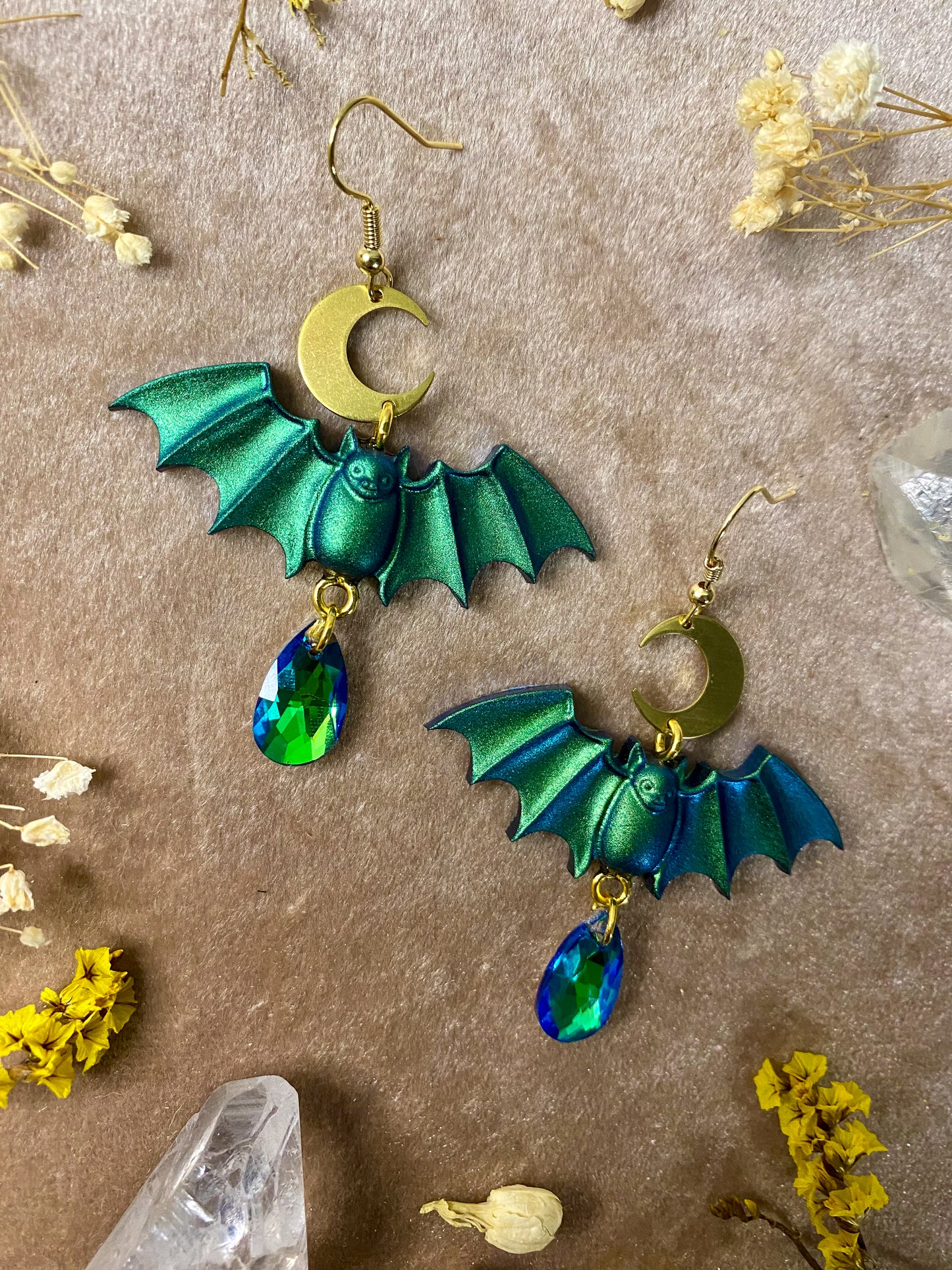 Green and Blue Bat Earrings