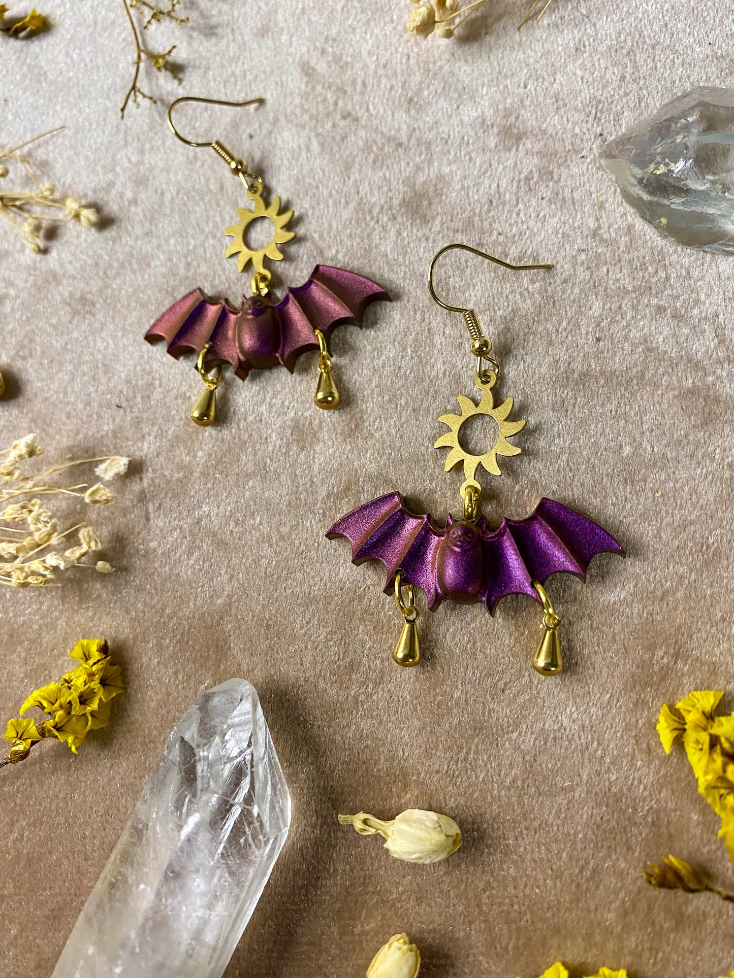 Magenta Sun Bat Earrings