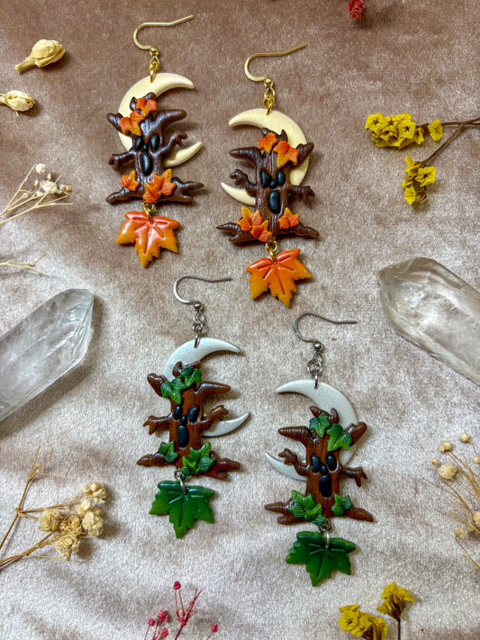 Monster Tree Moon Earrings