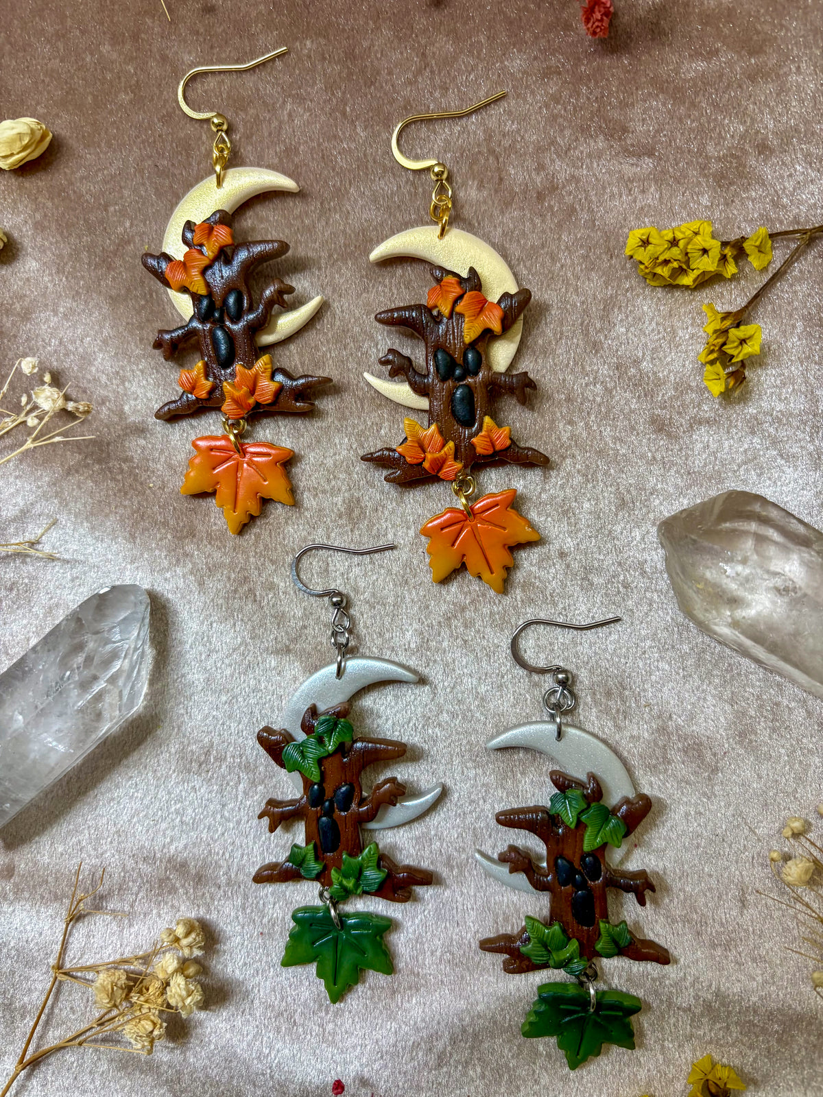Monster Tree Moon Earrings