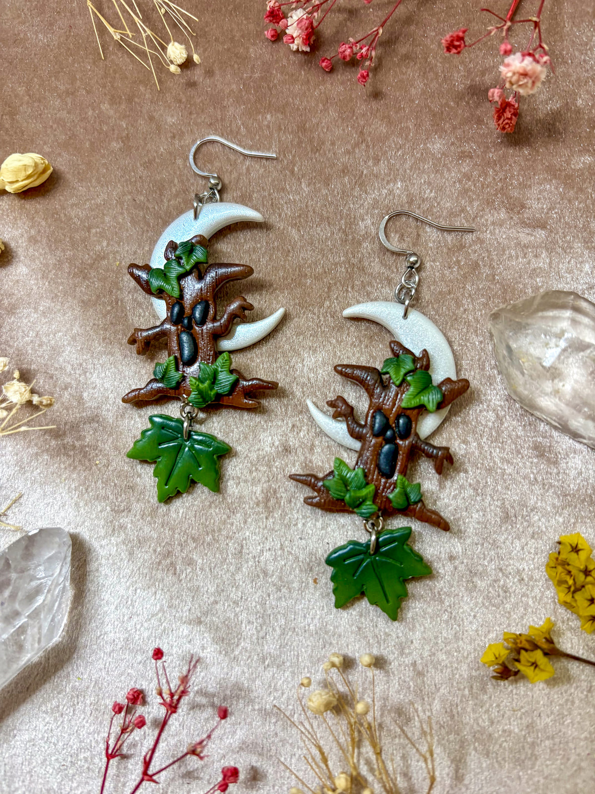 Monster Tree Moon Earrings