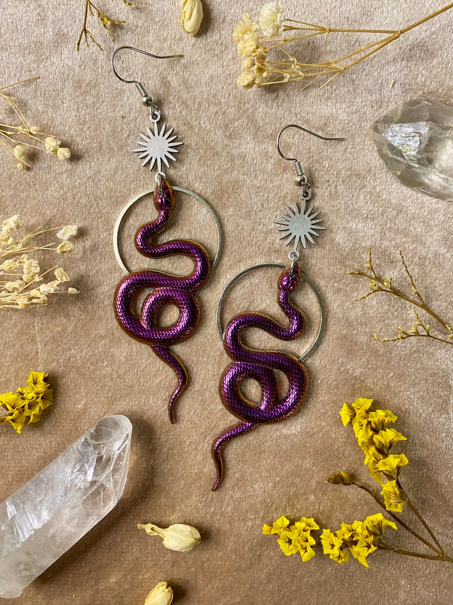 Red and Magenta Coil Snake Earrings