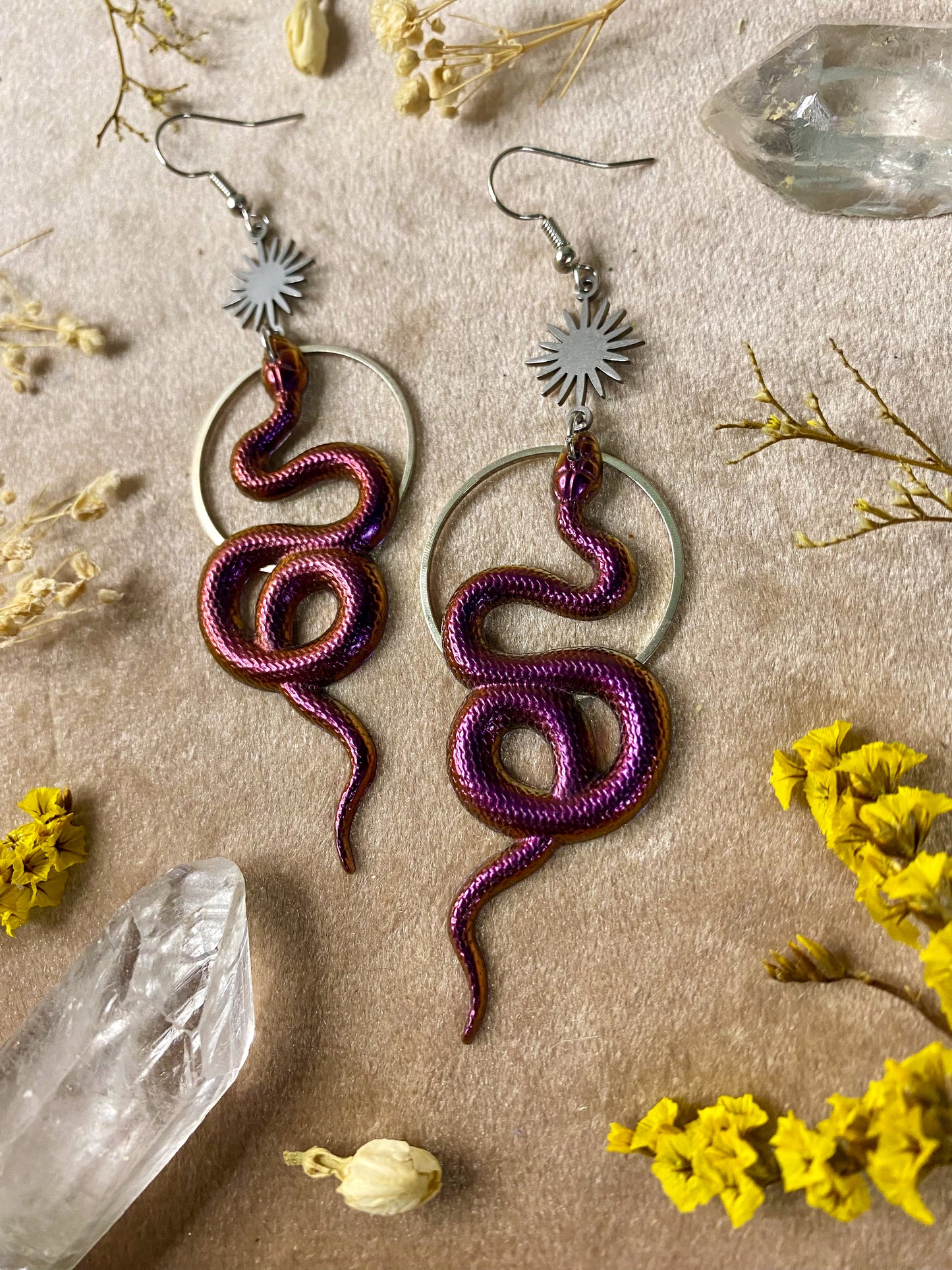 Red and Magenta Coil Snake Earrings