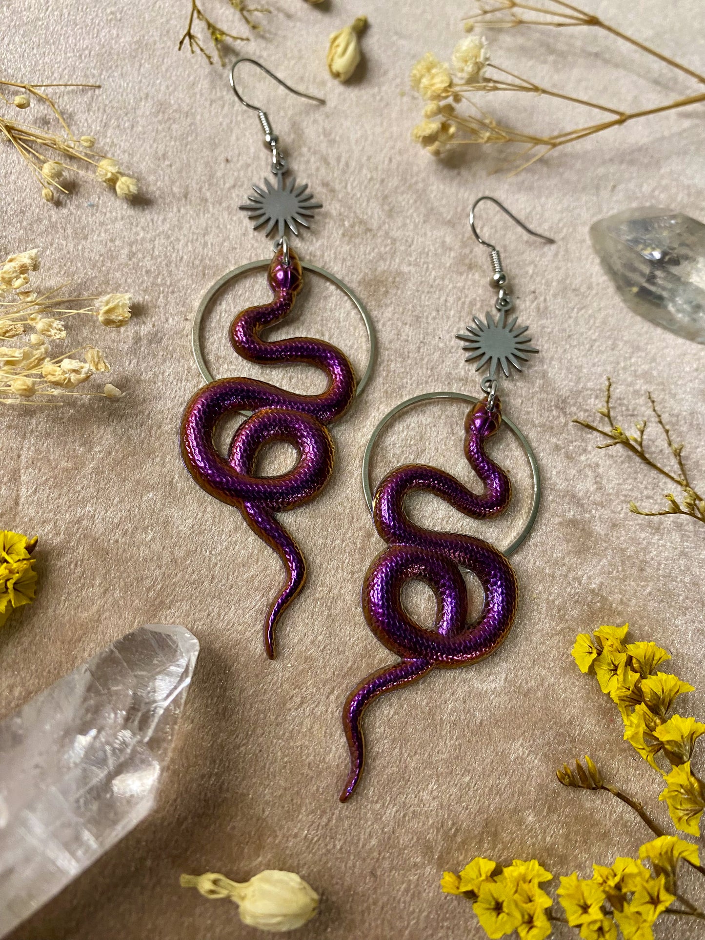 Red and Magenta Coil Snake Earrings