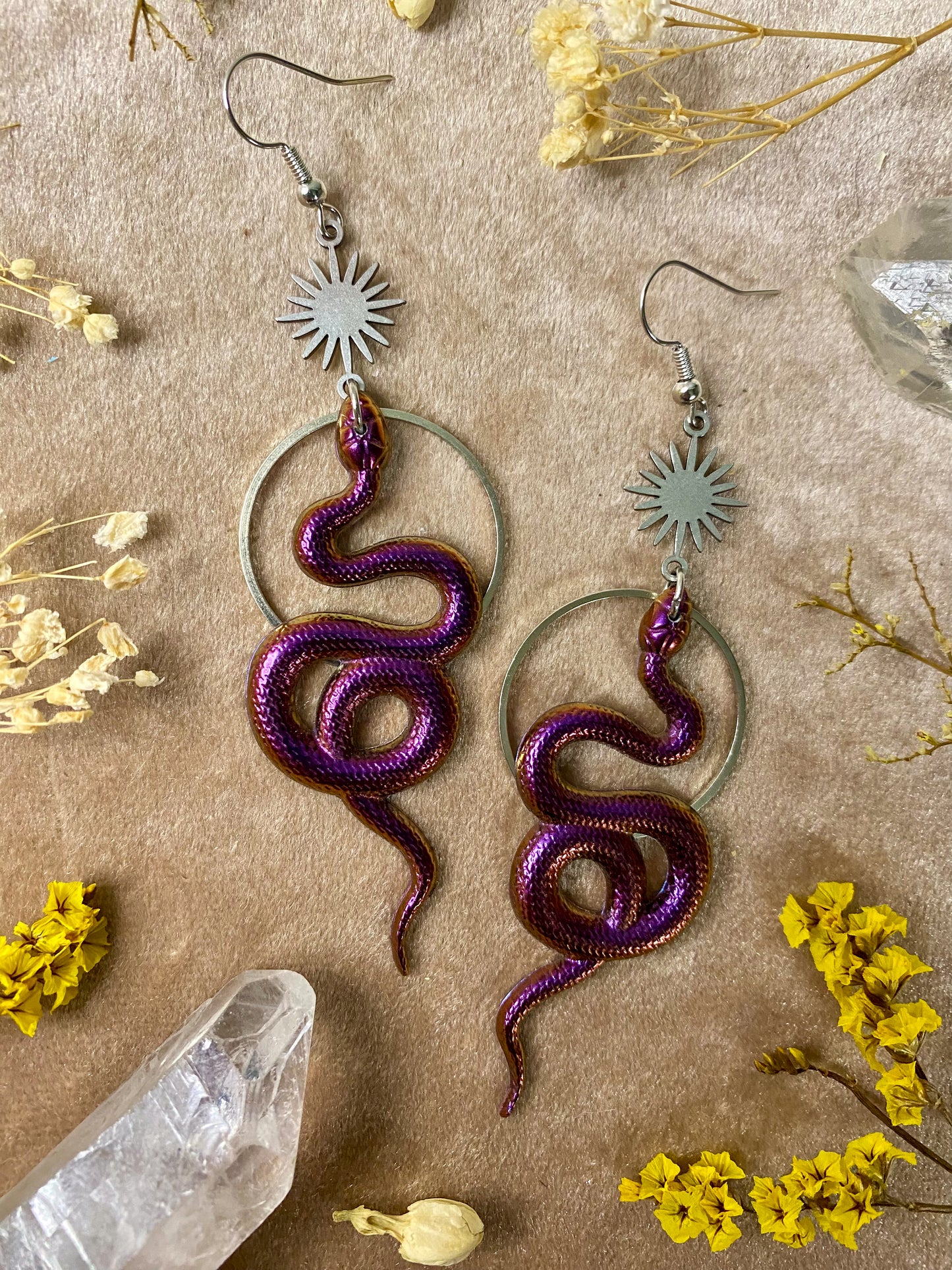 Red and Magenta Coil Snake Earrings