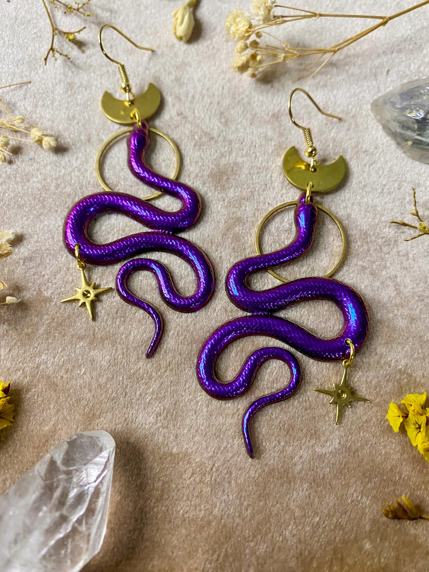 Purple Twinkle Snake Earrings