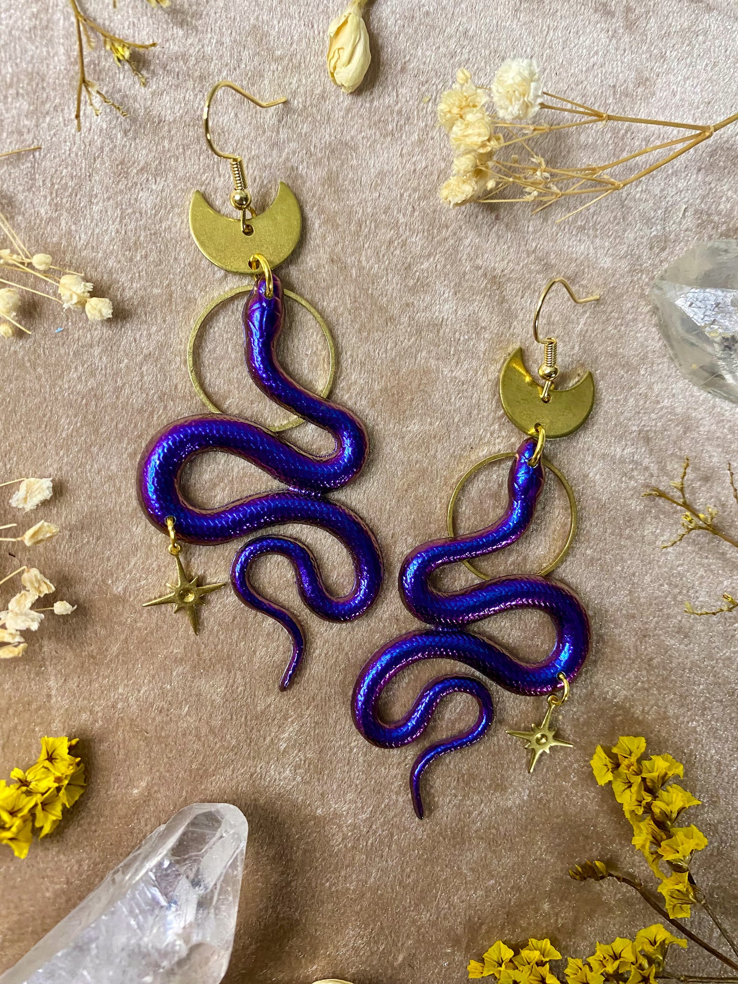 Purple Twinkle Snake Earrings