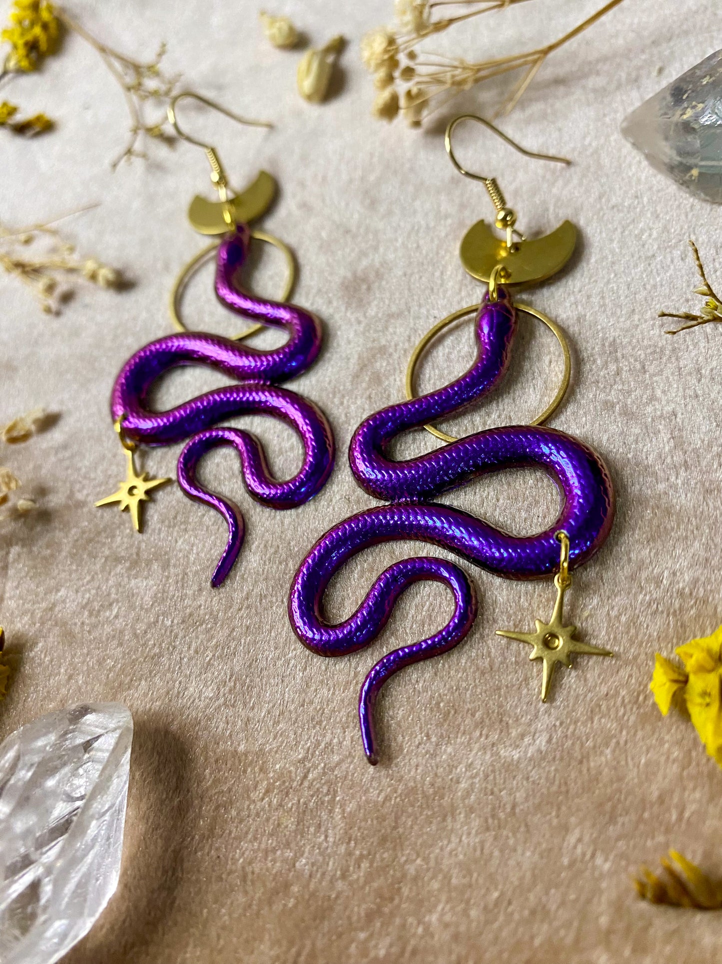 Purple Twinkle Snake Earrings