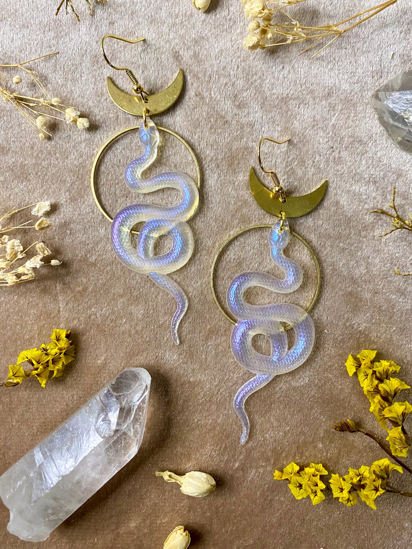 Translucent Iridescent Coil Snake Earrings