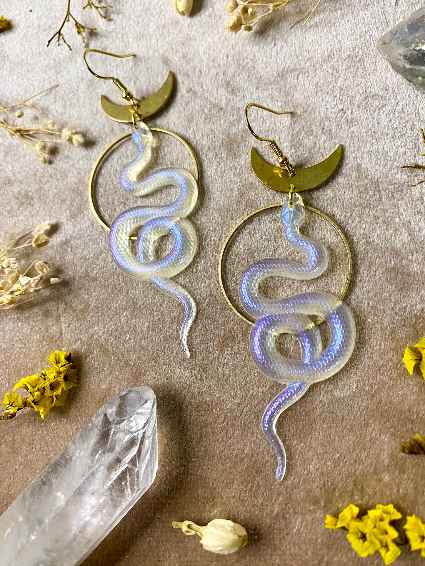 Translucent Iridescent Coil Snake Earrings