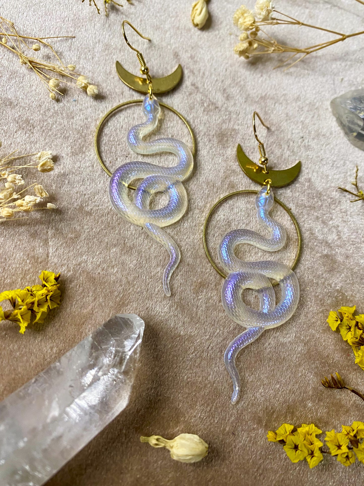 Translucent Iridescent Coil Snake Earrings