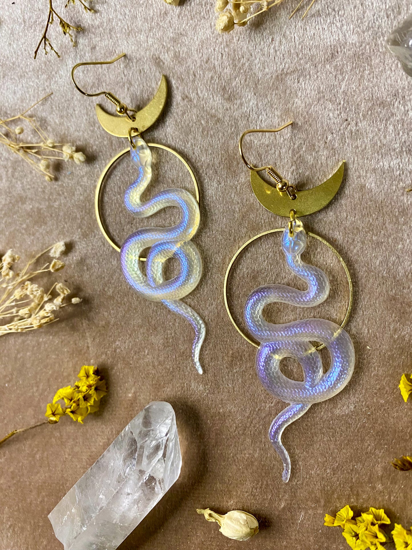 Translucent Iridescent Coil Snake Earrings