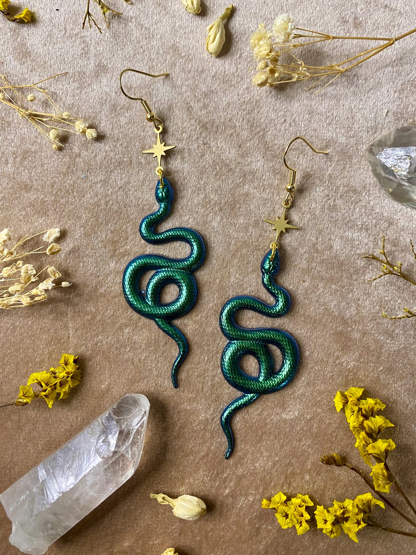 Green Coil Snake Earrings