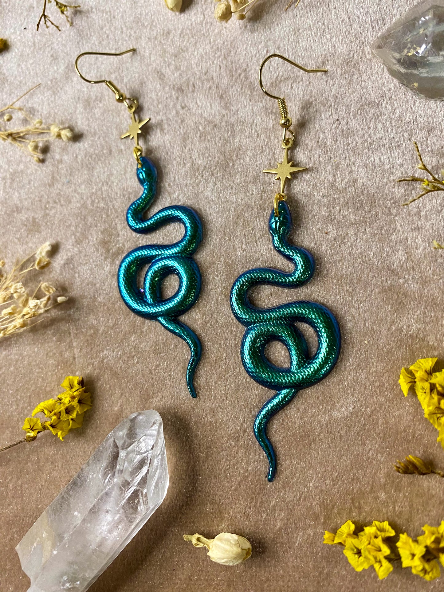 Green Coil Snake Earrings