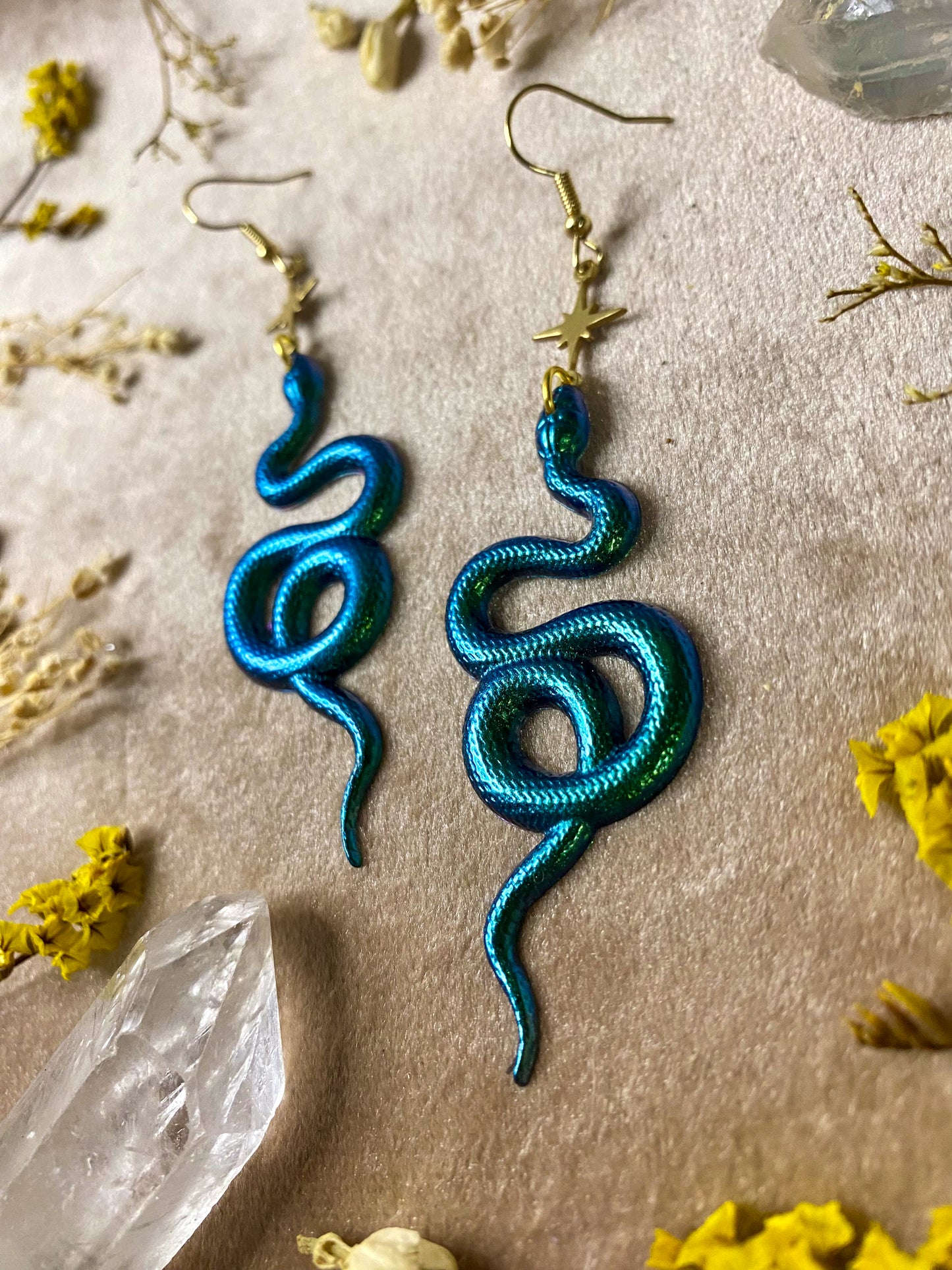 Green Coil Snake Earrings