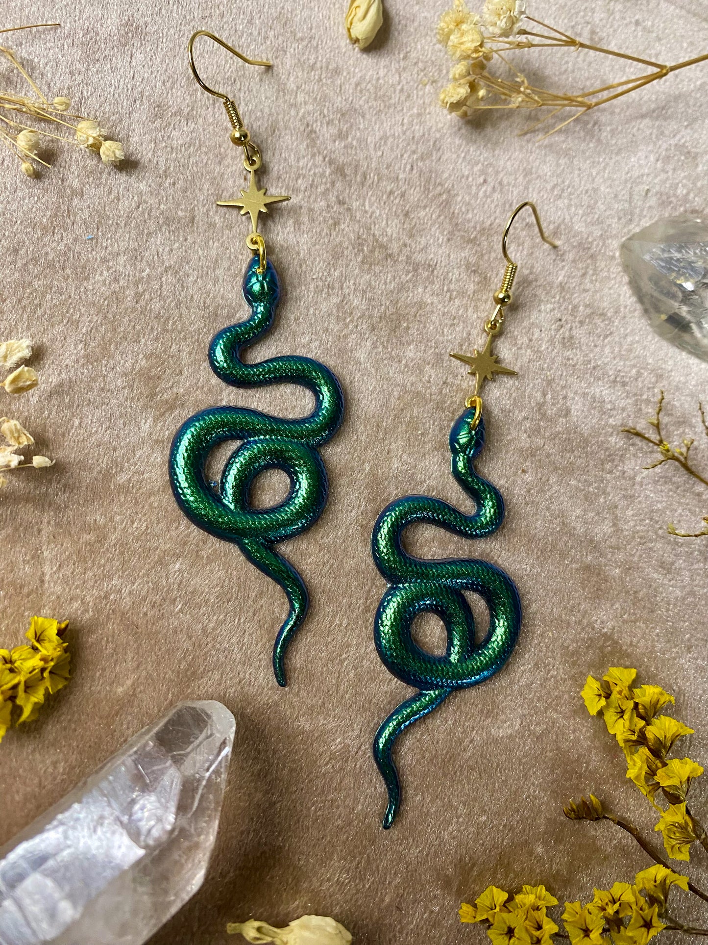 Green Coil Snake Earrings