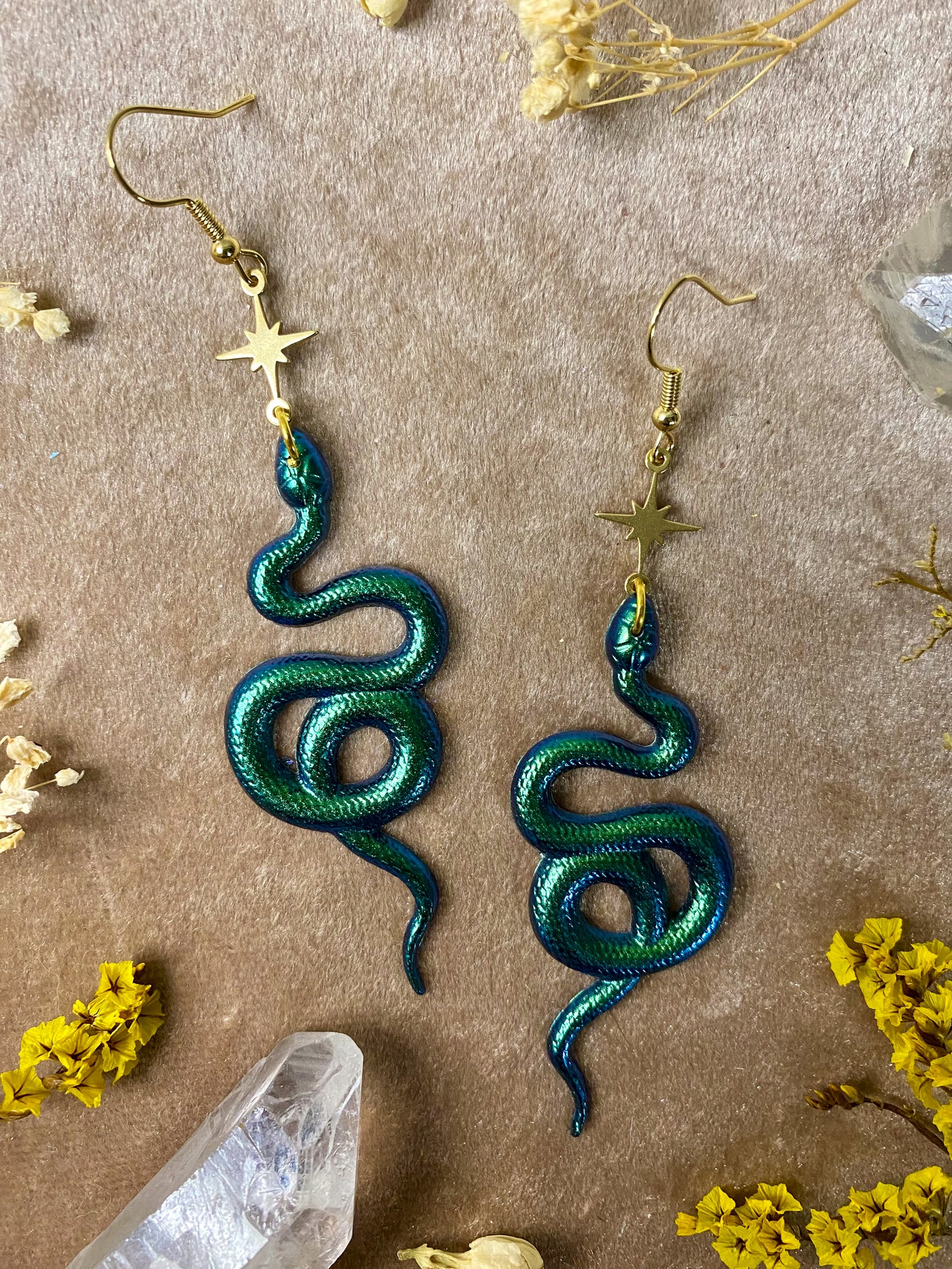 Green Coil Snake Earrings