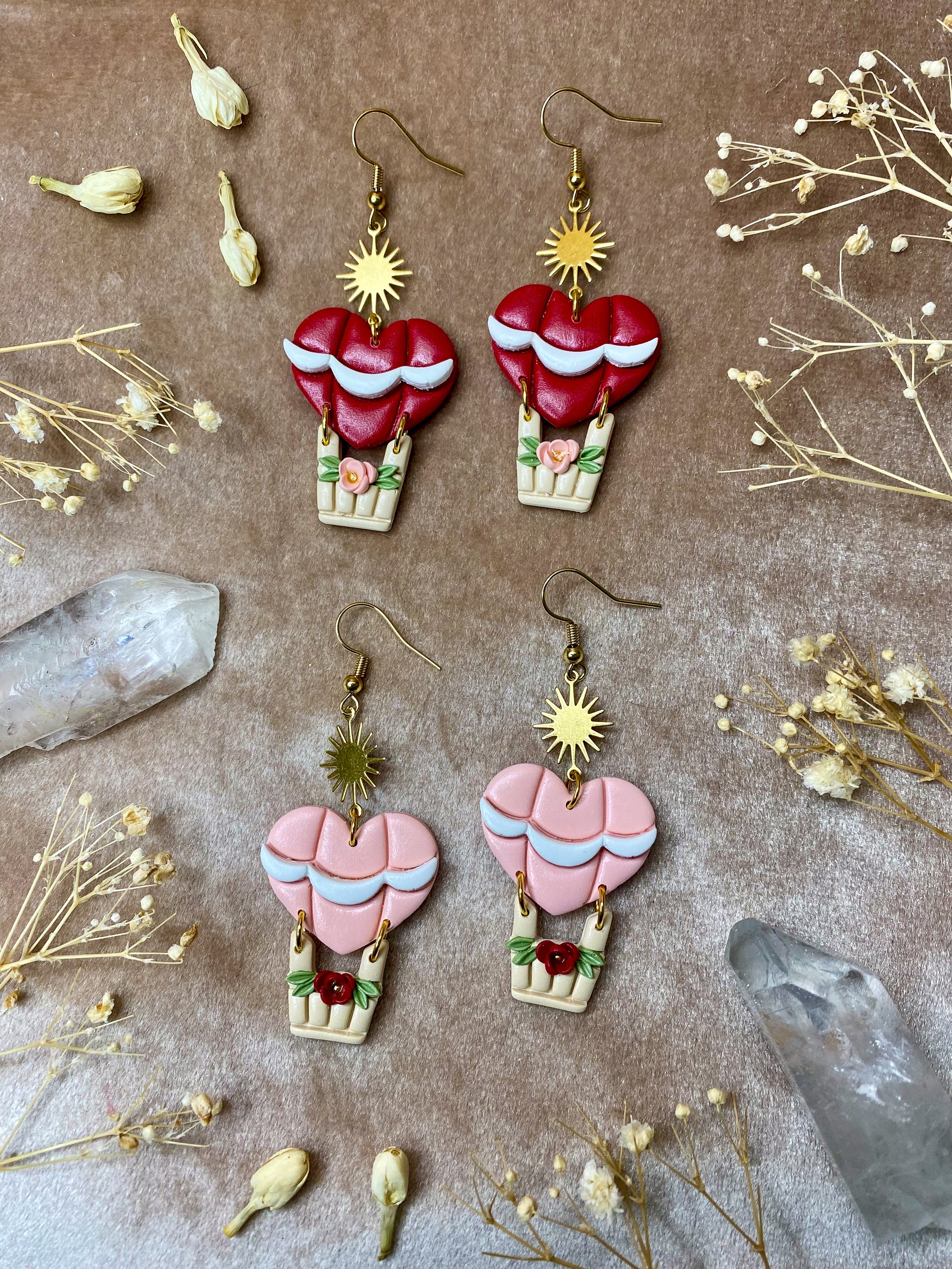 polymer clay and resin valentines day earrings