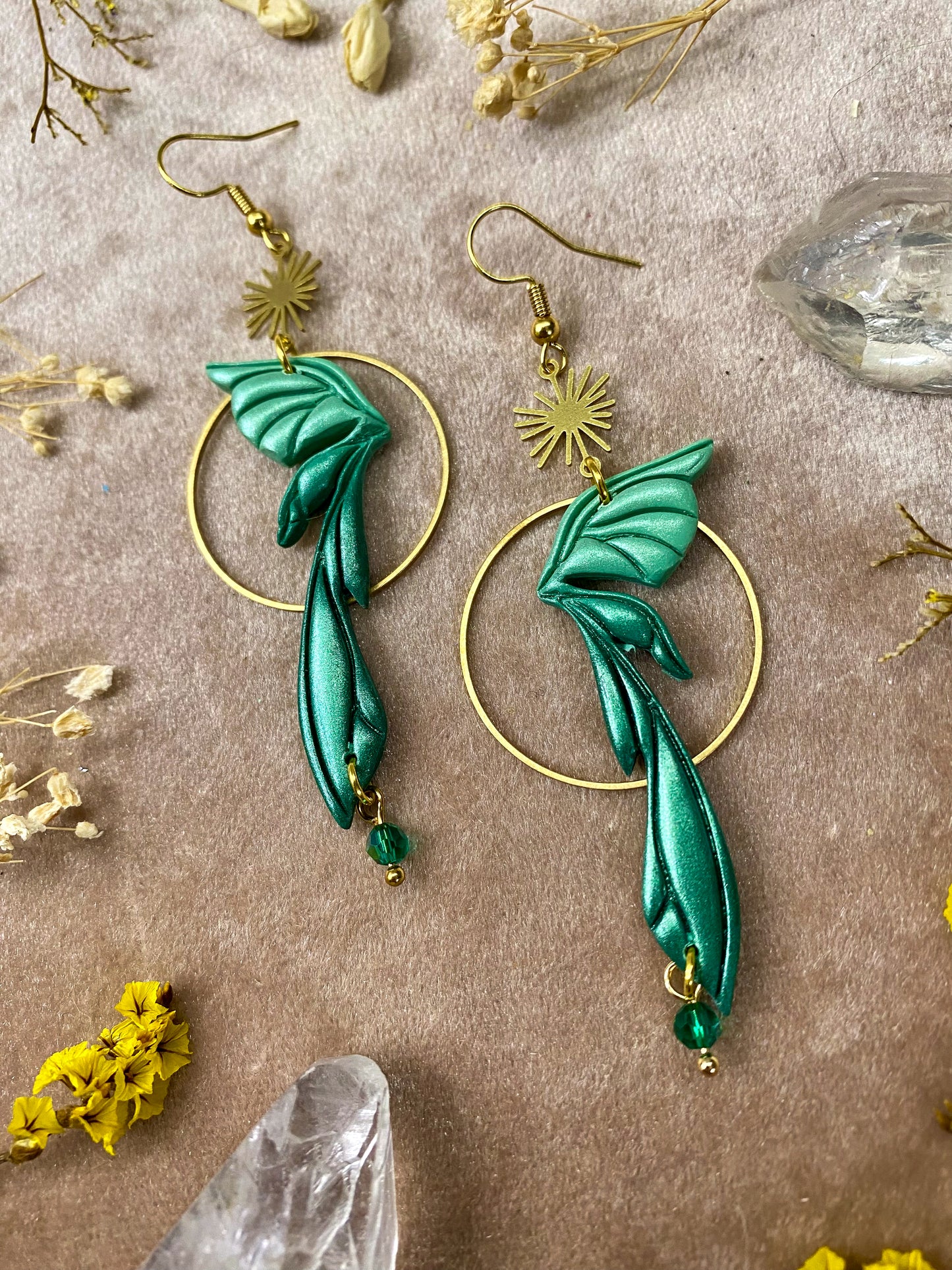 Gemstone Fairy Wing Earrings - Emerald