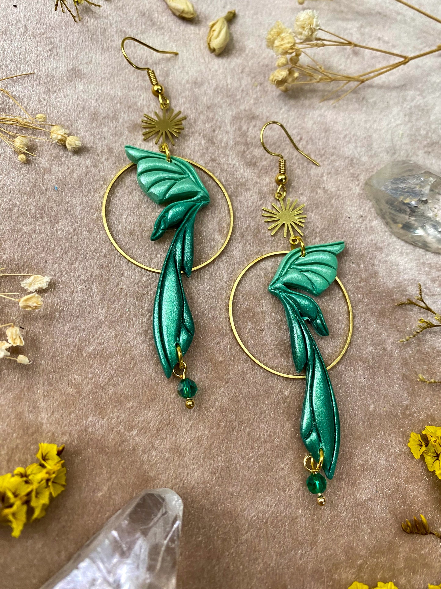 Gemstone Fairy Wing Earrings - Emerald