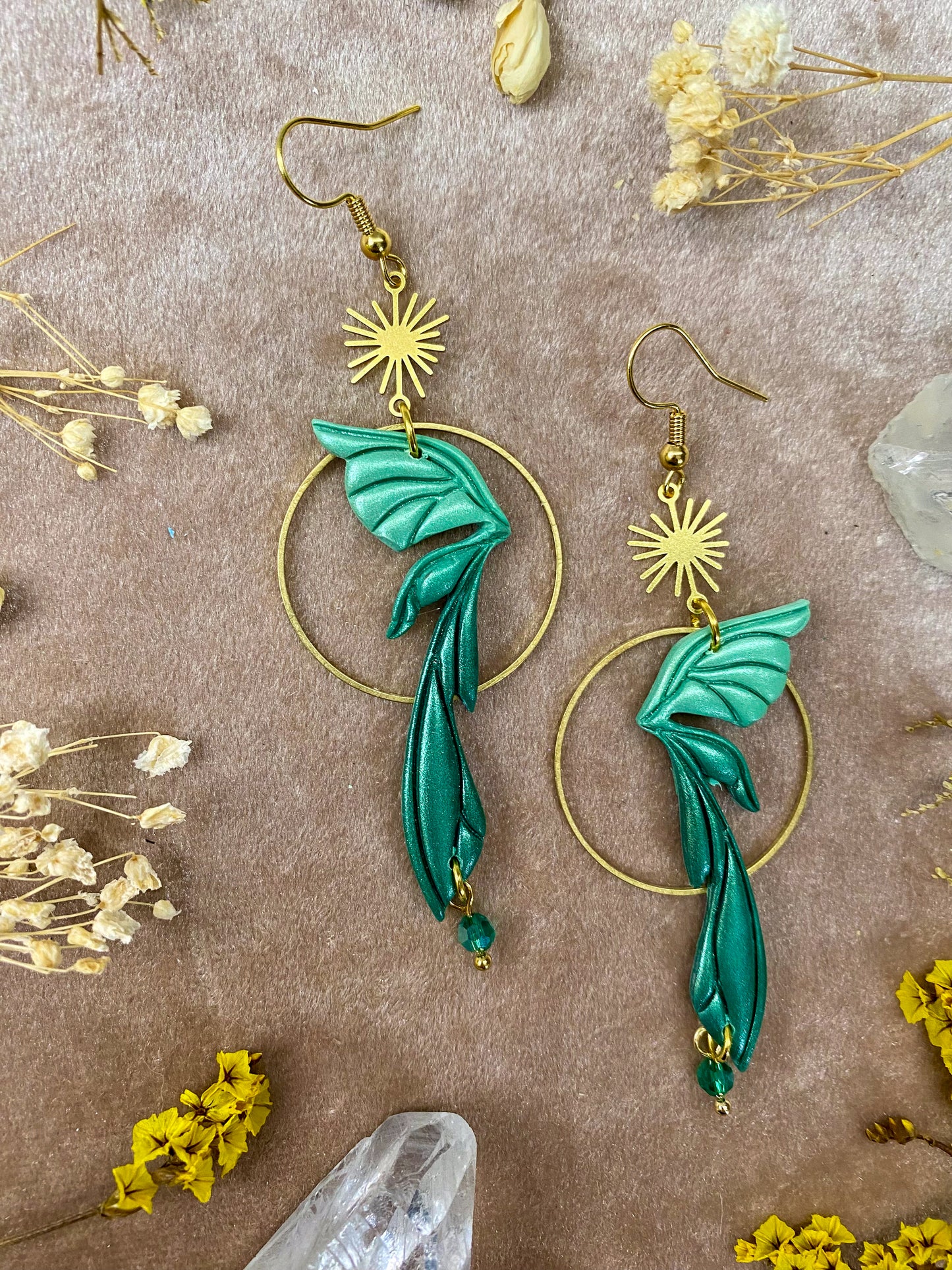 Gemstone Fairy Wing Earrings - Emerald