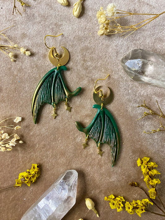 polymer clay dragon wing dangle earrings