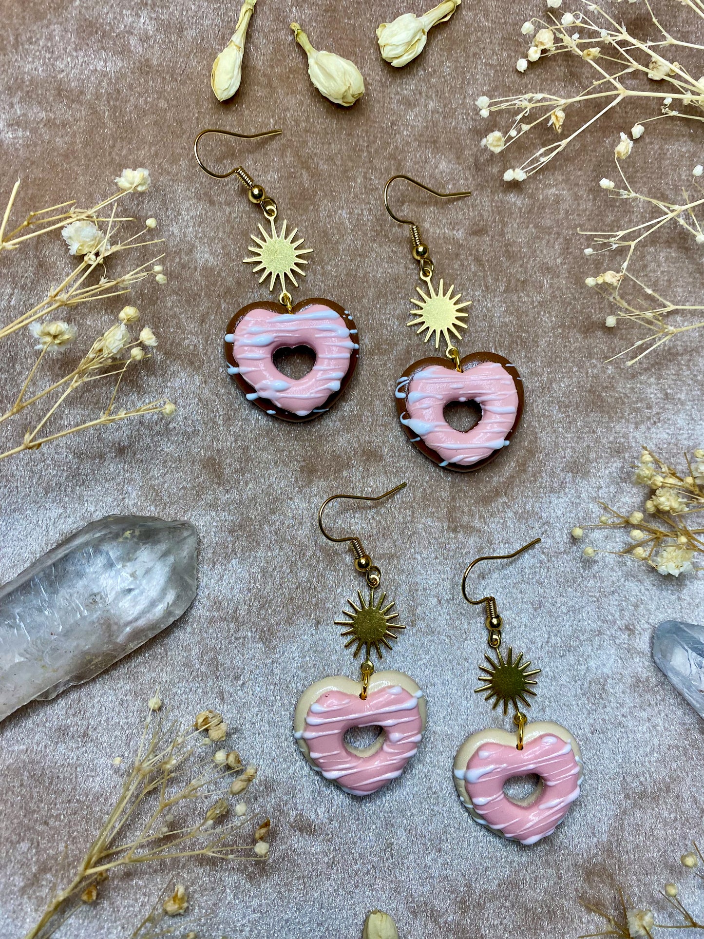 Pink Drizzle Heart Donut Earrings