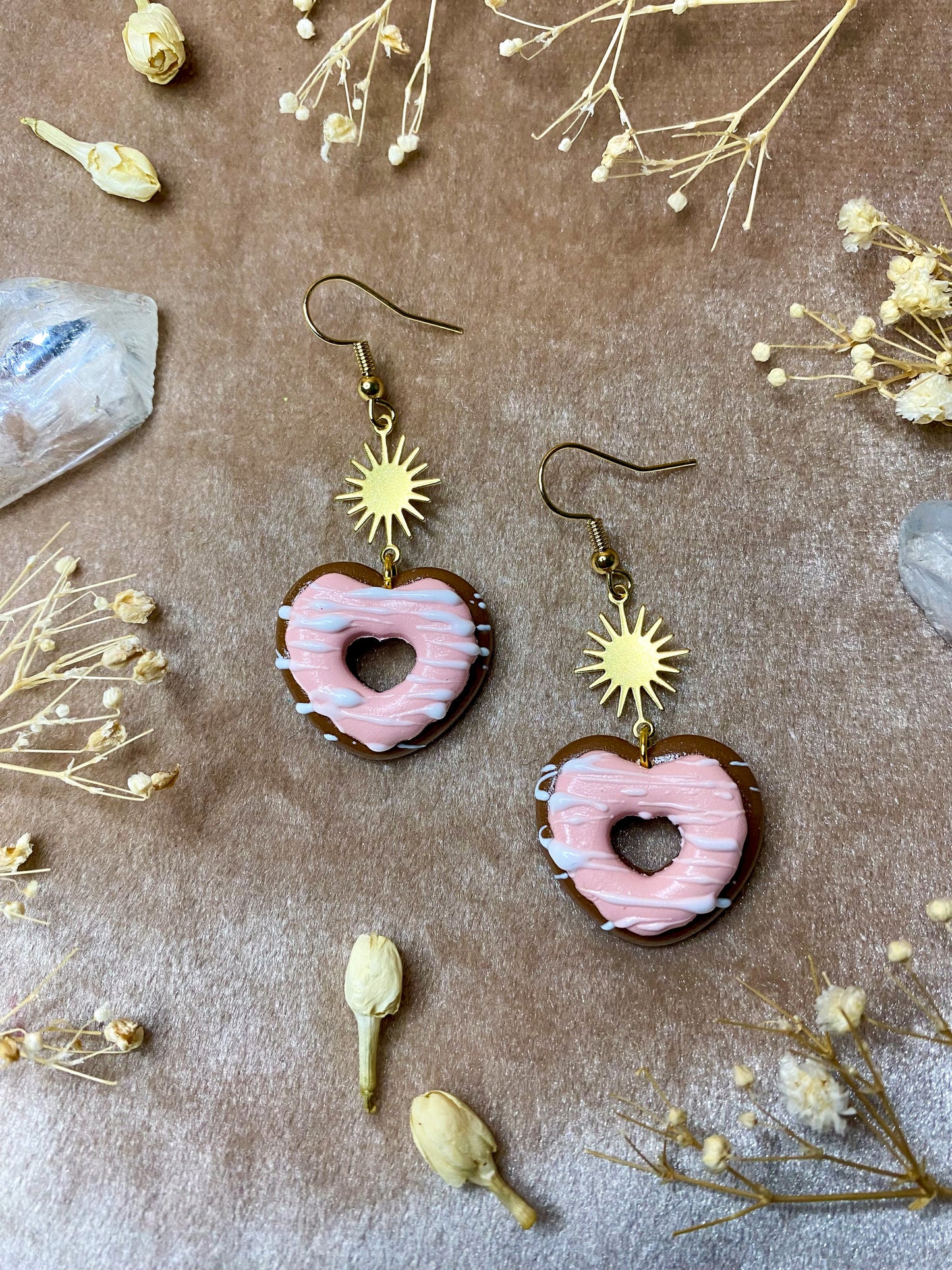 Pink Drizzle Heart Donut Earrings