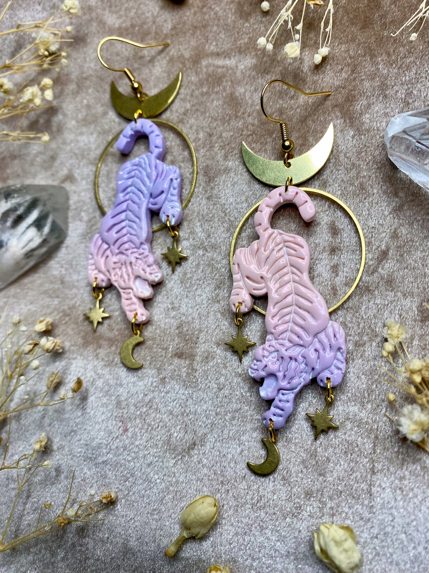 Pink and Purple Ombre Tiger Earrings