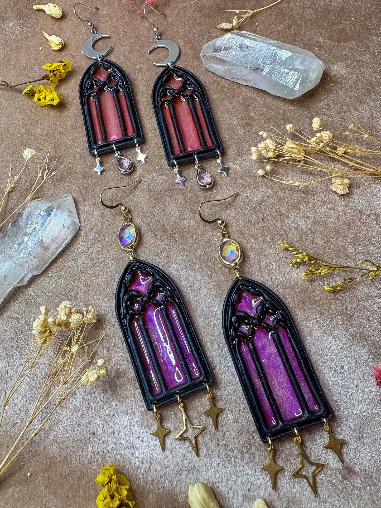 Black Stained Glass Arch Earrings