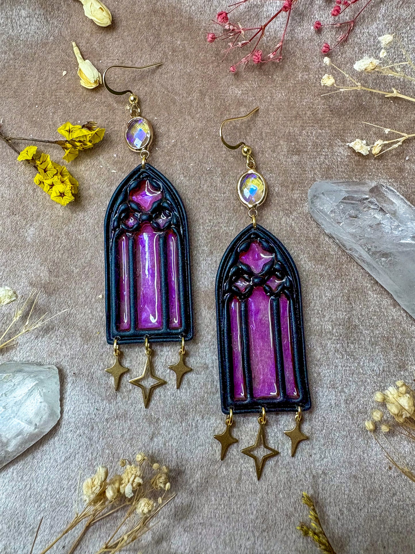 Black Stained Glass Arch Earrings