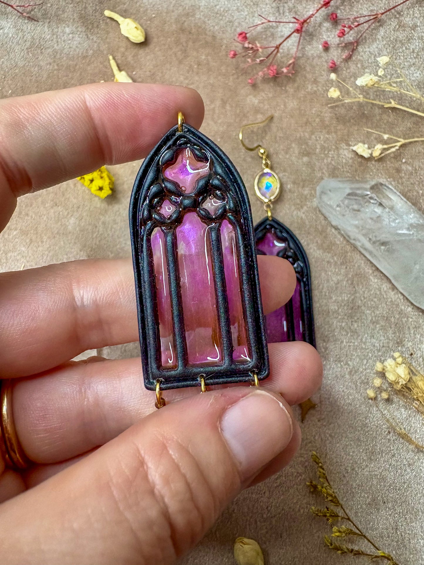 Black Stained Glass Arch Earrings