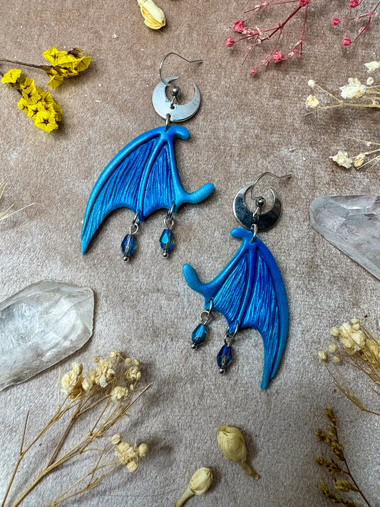 Dragon Wing Earrings - Blue