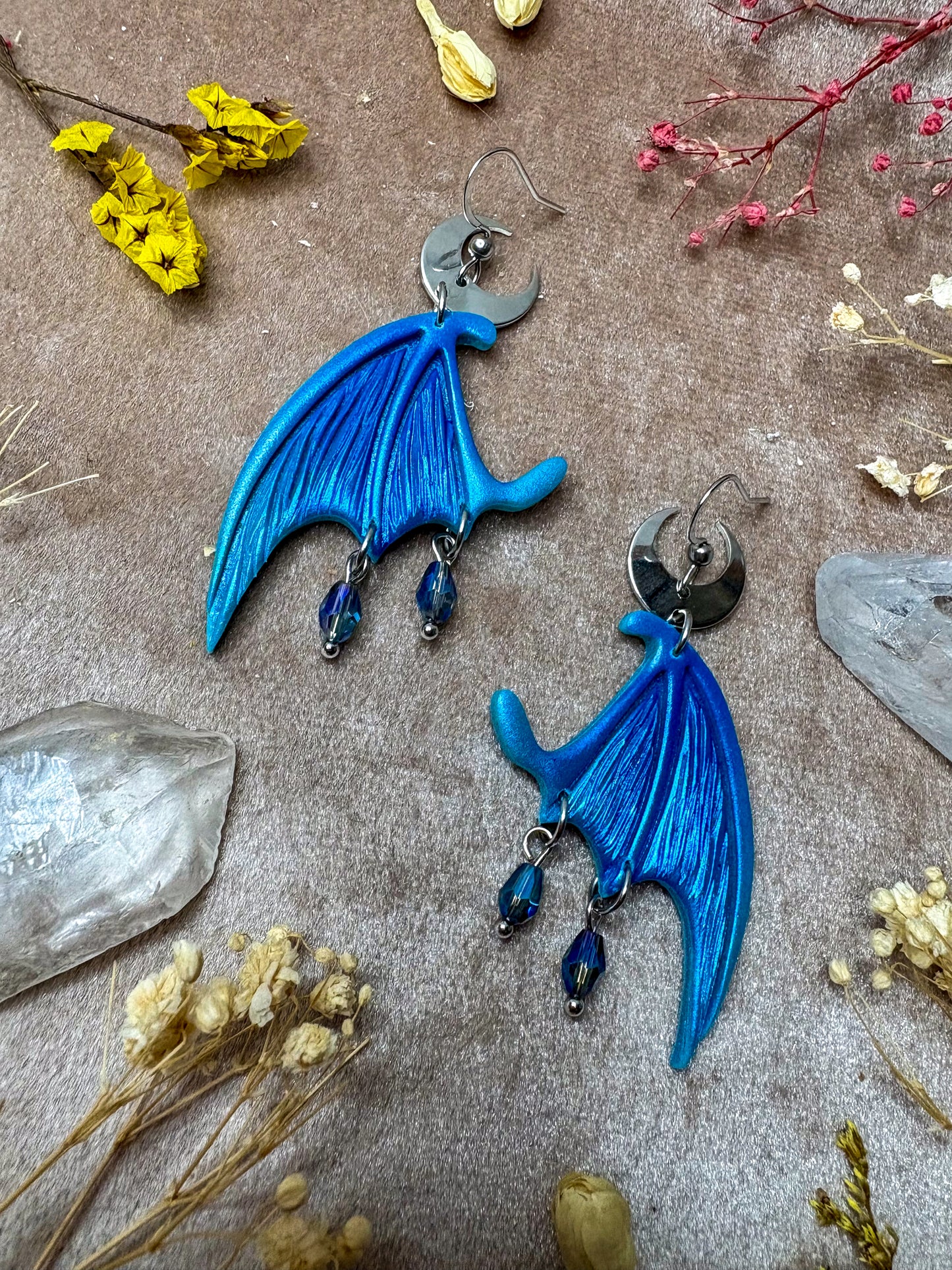 Dragon Wing Earrings - Blue