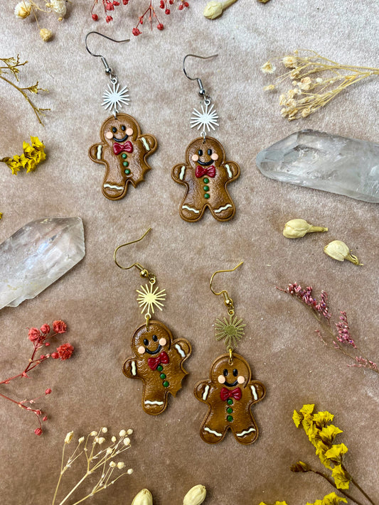 polymer clay gingerbread man dangle christmas winter earrings