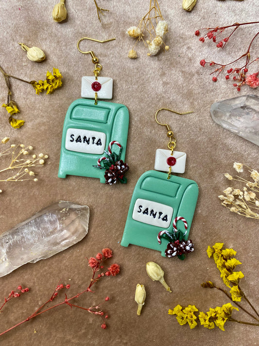 polymer clay letters to santa north pole christmas winter holiday dangle earrings