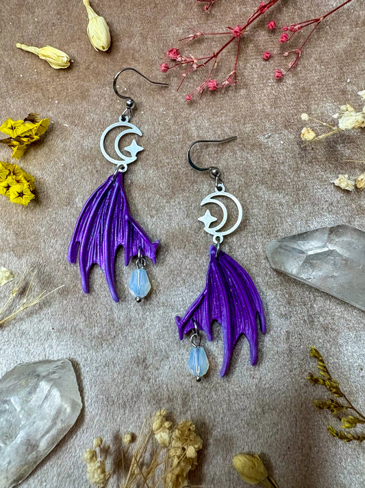 Fallen Fae Wing Earrings - Purple