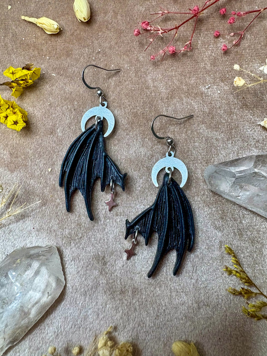 Fallen Fae Wing Earrings - Black