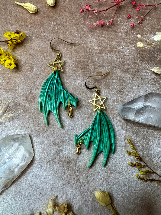 Fallen Fae Wing Earrings - Green