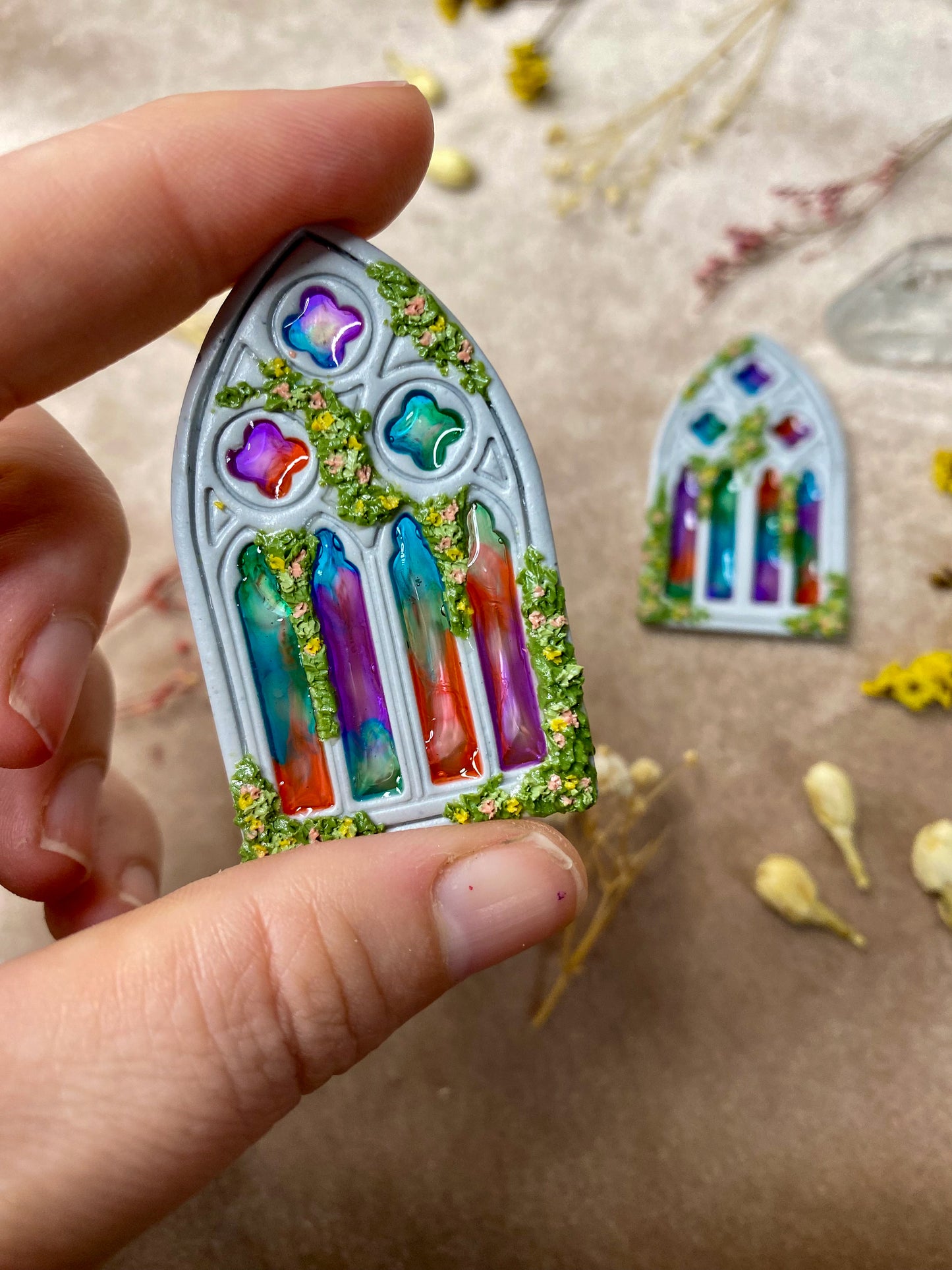 Multicolor Glass Gothic Window Earrings