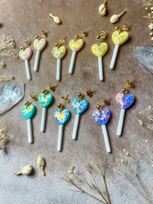 Rainbow Glitter Lollipop Earrings