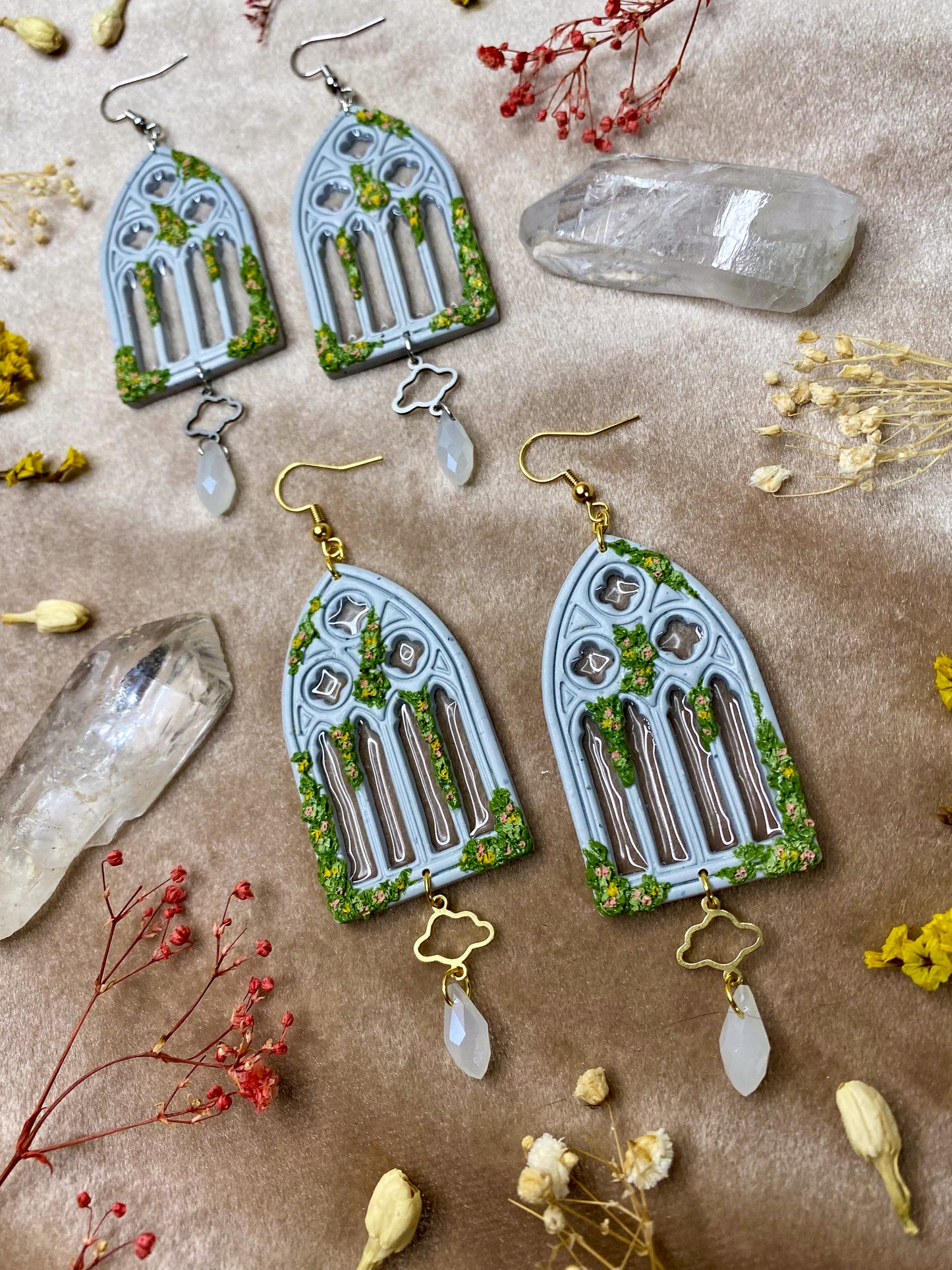 Clear Glass Gothic Window Earrings